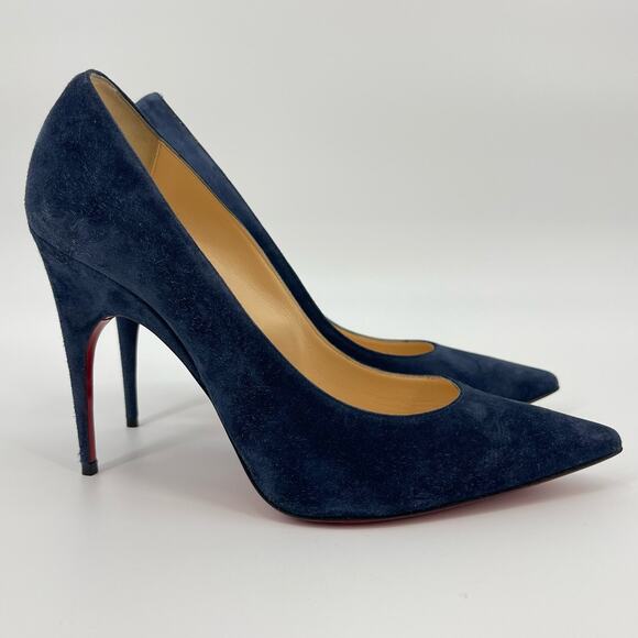 Christian Louboutin | Alminette 100 Veau Velours Marine Navy Suede Pumps 41 / 11 - Picture 3 of 15